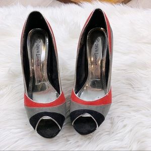 DIVA Lounge Shoes - Diva lounge colorblock grey red and black pump DIVA Lounge Shoes - Diva lounge colorblock grey red and black pump